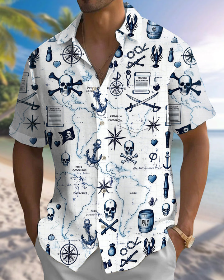 Alohadaddy® Vintage Skull Print Art Button Pocket Cardigan Men&
