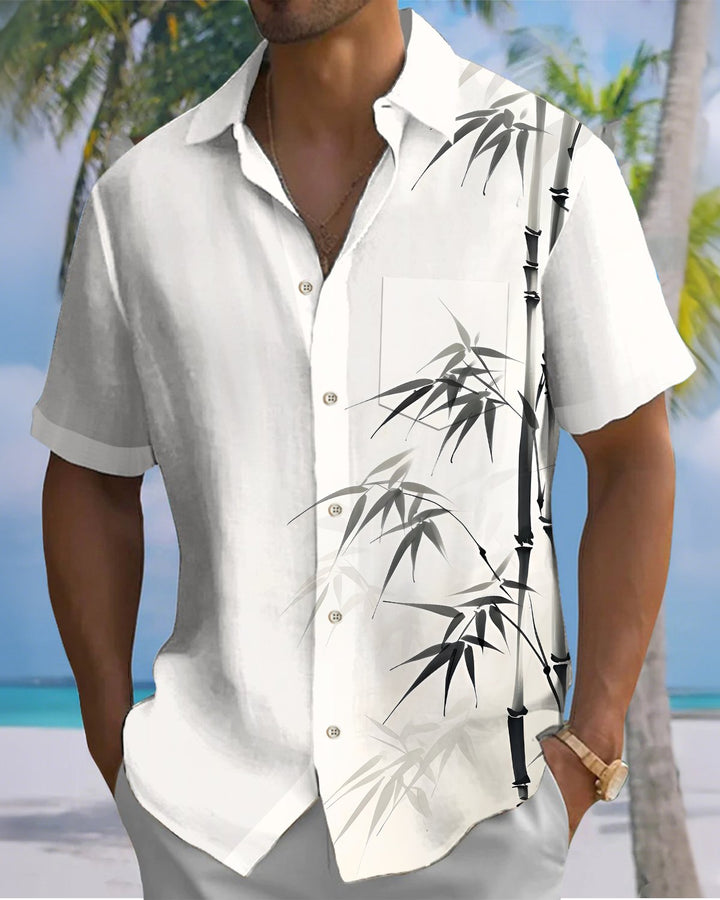Alohadaddy® Casual Bamboo Print Art Button Pocket Cardigan Men&
