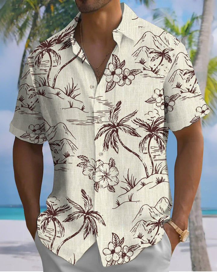 Alohadaddy® Hawaiian Palm Tree Print Art Button Pocket Cardigan Men&