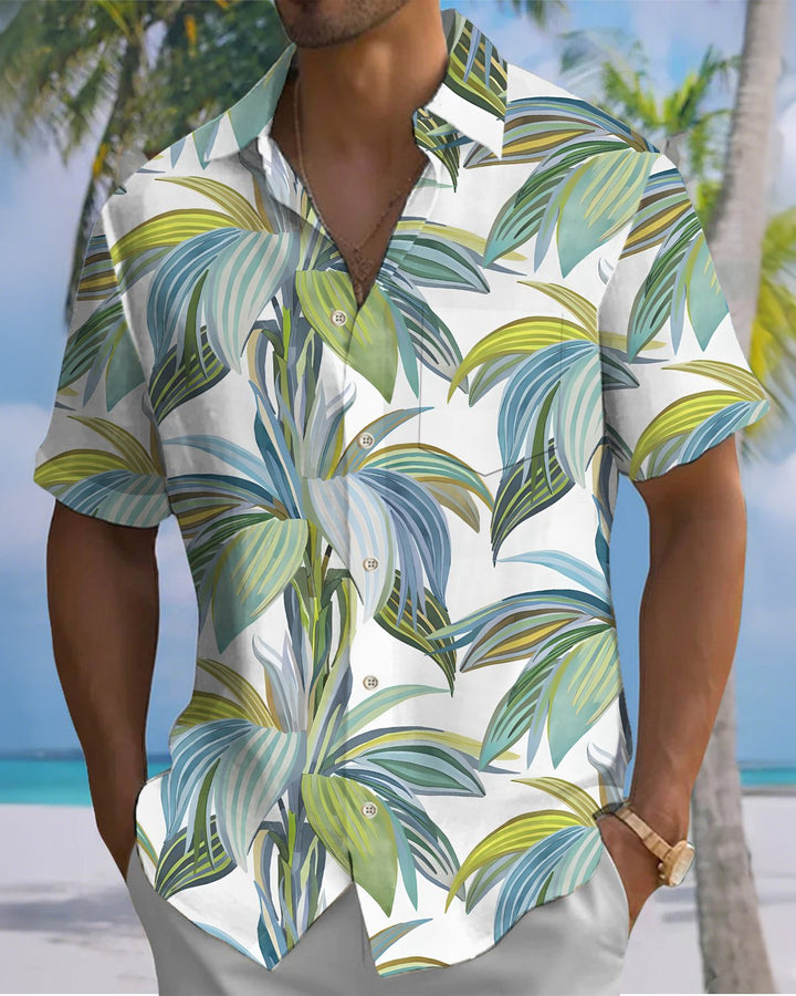 Alohadaddy® Hawaiian Palm Leaf Print Art Button Pocket Cardigan Men&