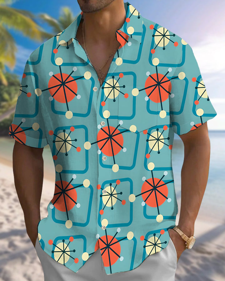 Alohadaddy® Casual Geometric Print Art Button Pocket Cardigan Men&