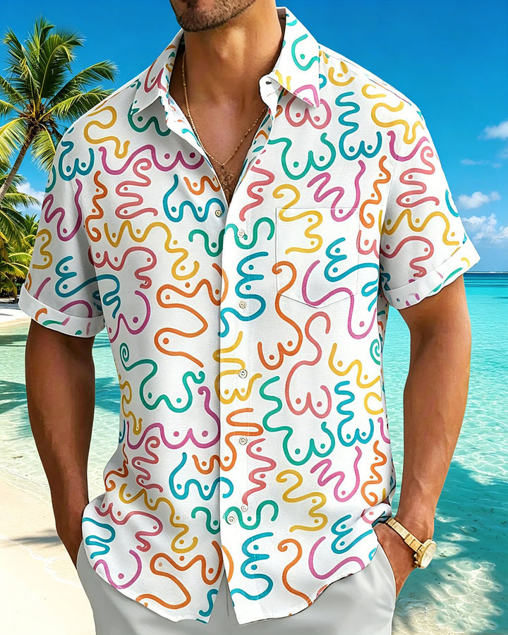 Alohadaddy® Casual Abstract Print Art Button Pocket Cardigan Men&