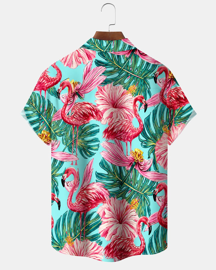 Alohadaddy® Hawaiian Flamingo Print Art Button Pocket Cardigan Men&