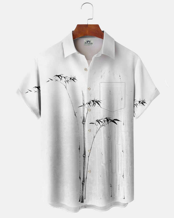 Alohadaddy® Hawaiian Bamboo Print Art Button Pocket Cardigan Men&