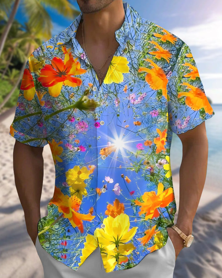 Alohadaddy® Hawaiian Floral Print Art Button Pocket Cardigan Men&