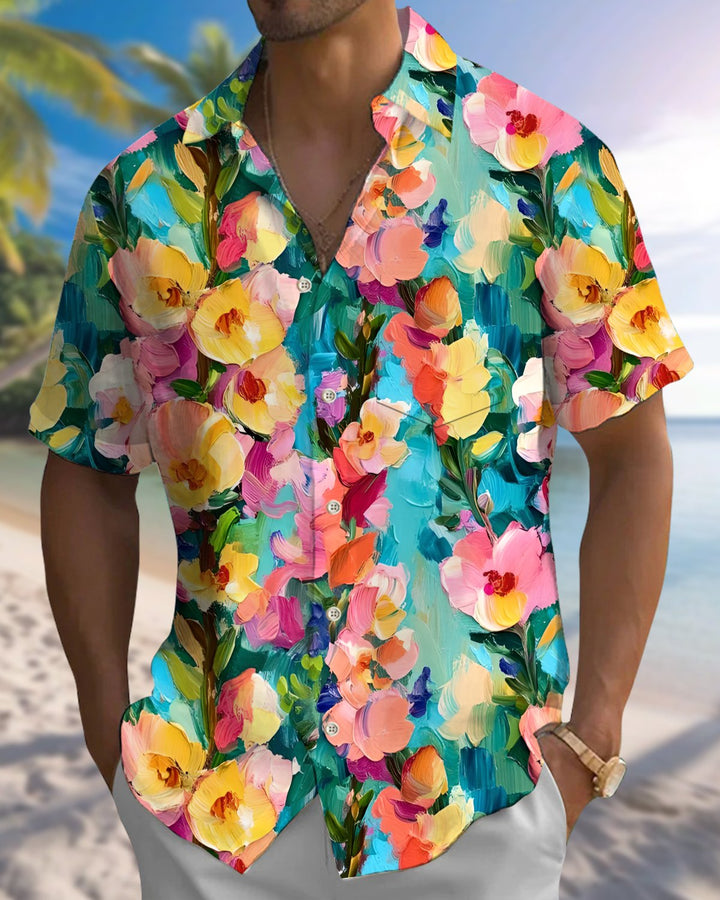 Alohadaddy® Hawaiian Floral Print Art Button Pocket Cardigan Men&