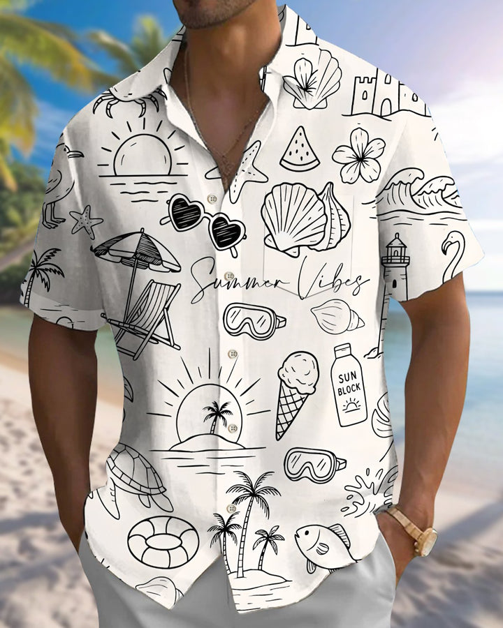 Alohadaddy® Hawaiian Beach Vacation Print Art Button Pocket Cardigan Men&