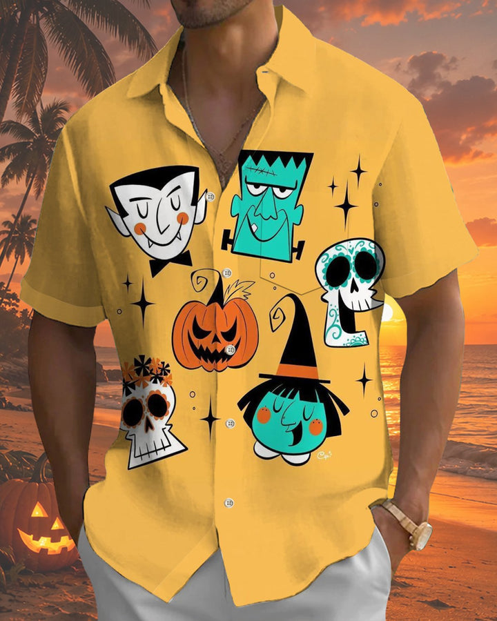 Alohadaddy® Holiday Halloween Graphic Print Button-Down Pocket Cardigan-Style Men&