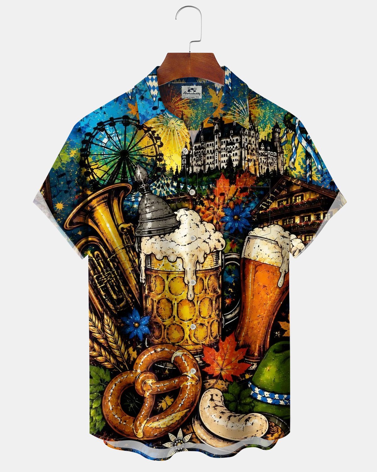 Alohadaddy® Men's Short-Sleeve Button-Down Shirt  Casual Oktoberfest Graphic Print with Pocket