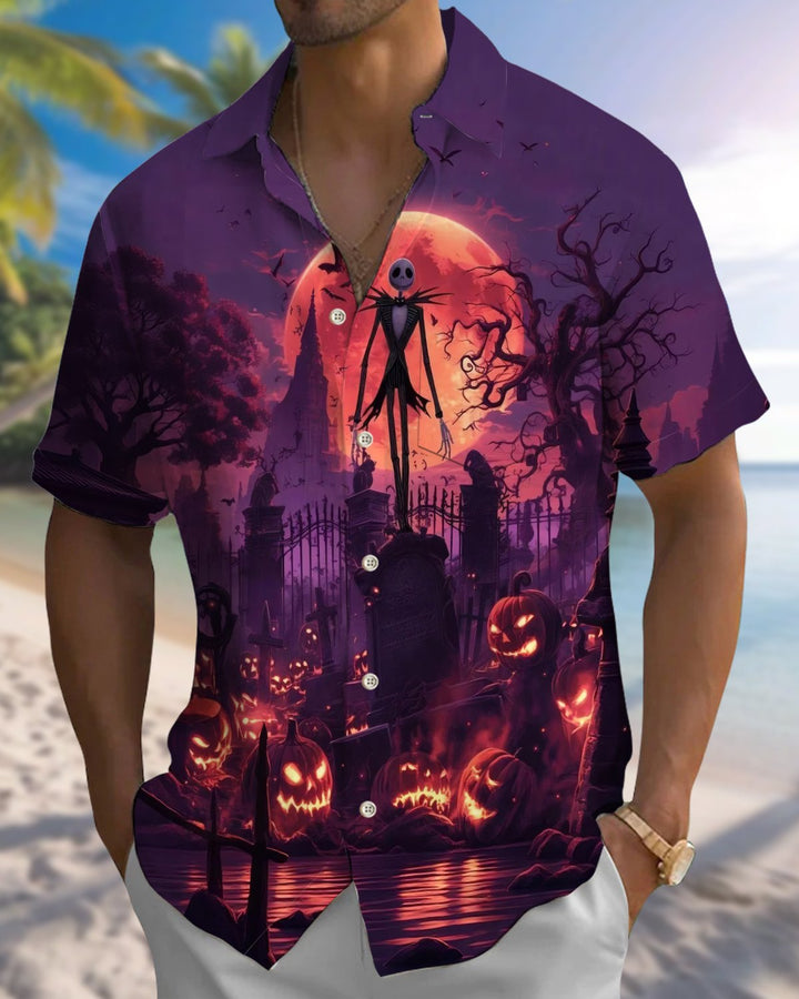 Alohadaddy® Holiday Halloween Graphic Print Button-Down Pocket Cardigan-Style Men&