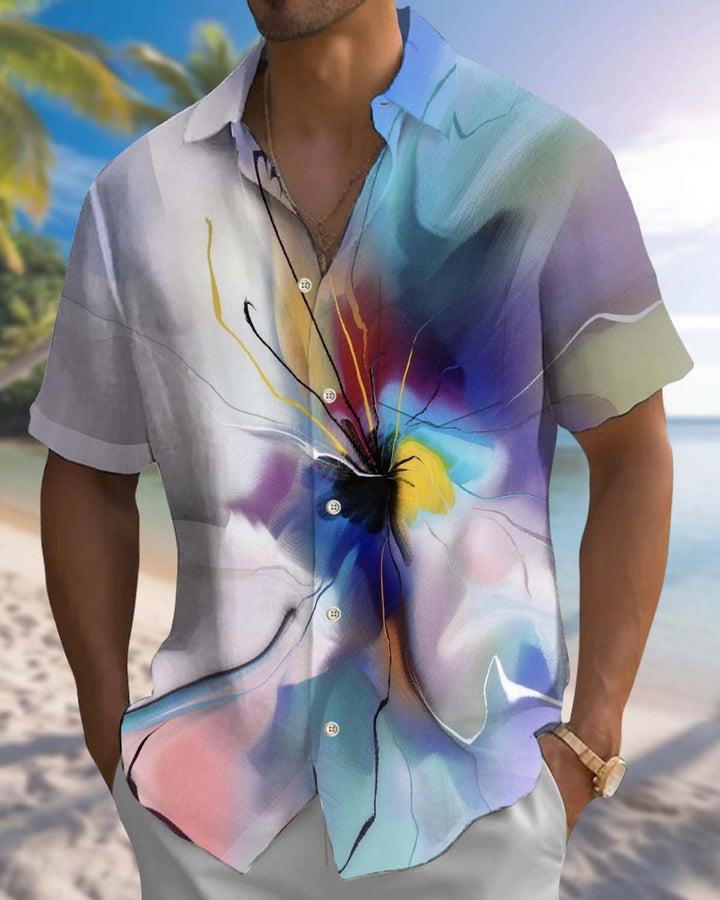 Alohadaddy® Men’s Short-Sleeve Button-Down Shirt with Hawaiian Floral Print and Pocket