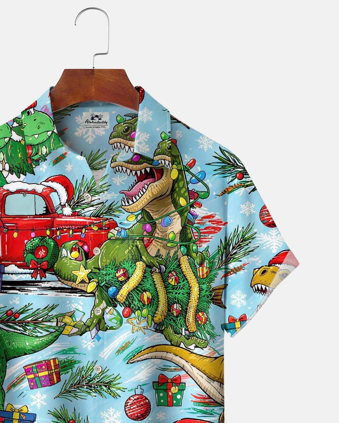 Alohadaddy® Holiday/Christmas Print Button-Down Short-Sleeve Men’s Cardigan Shirt with Pocket