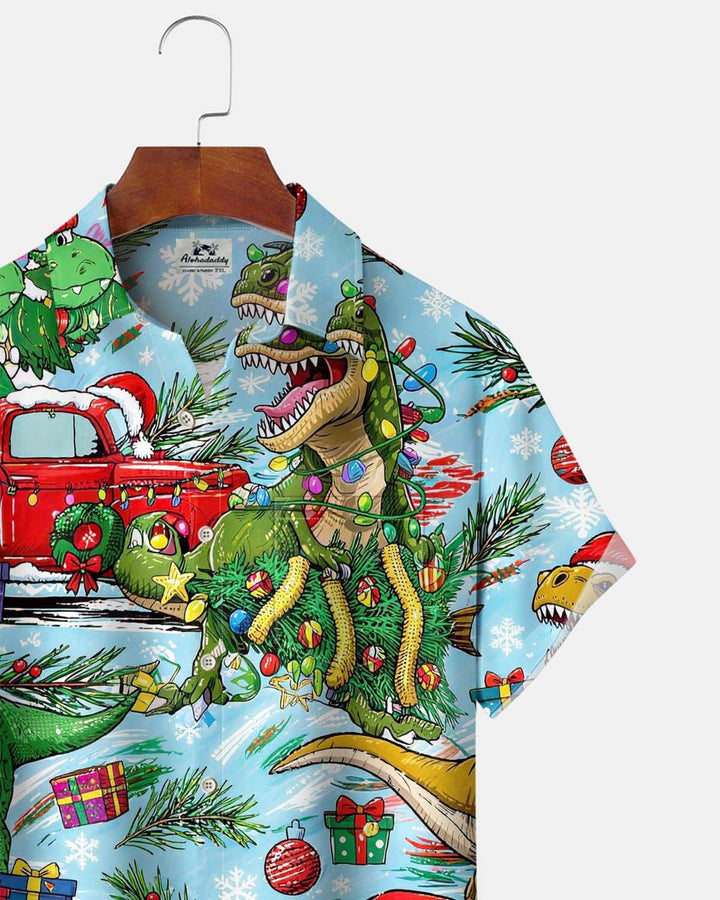 Alohadaddy® Holiday/Christmas Print Button-Down Short-Sleeve Men’s Cardigan Shirt with Pocket