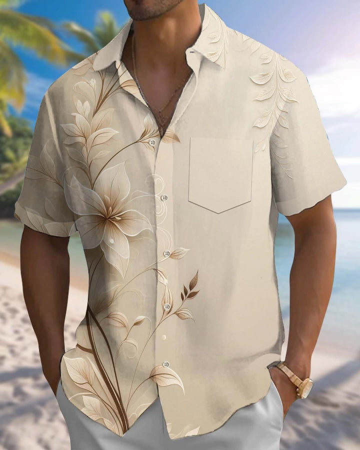Alohadaddy® Men’s Short-Sleeve Button-Down Shirt  Casual Floral Print Cardigan-Style Shirt with Pocket