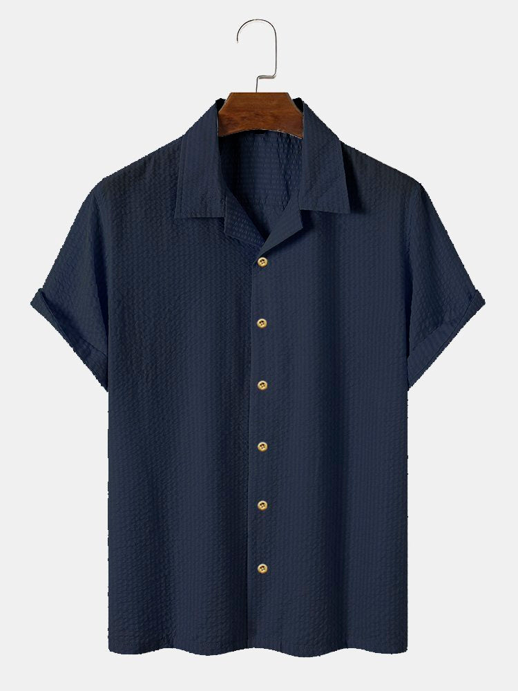 Camisas casuales antiarrugas de seersucker lisas para hombre, blusas básicas multicolor