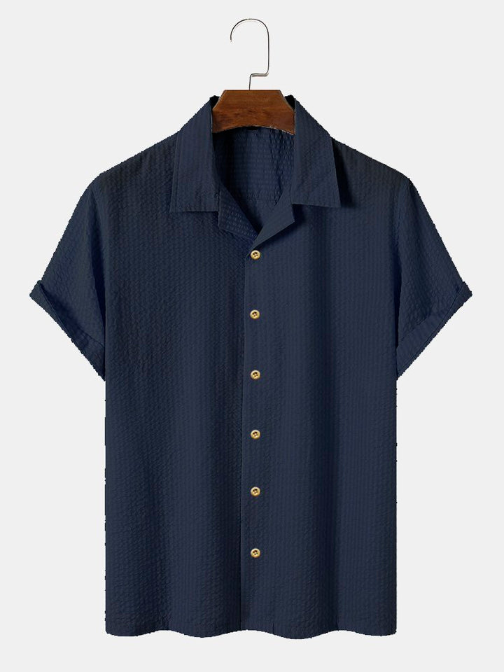 Camisas casuales antiarrugas de seersucker lisas para hombre, blusas básicas multicolor