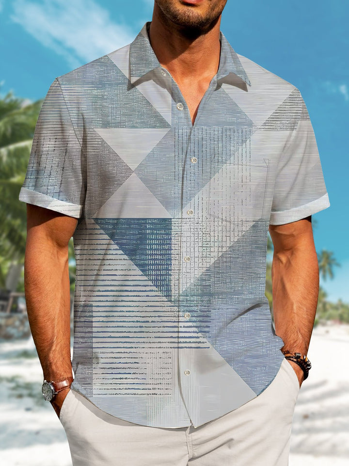 Alohadaddy Hawaiian Casual Geometric Pattern Pockets Buttons Stretch Large Size Men&