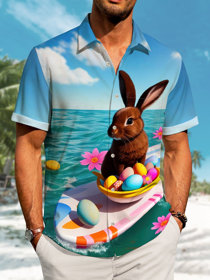 Alohadaddy Hawaiian Easter Bunny Print Art Pocket Button Stretch Large Size Shirt