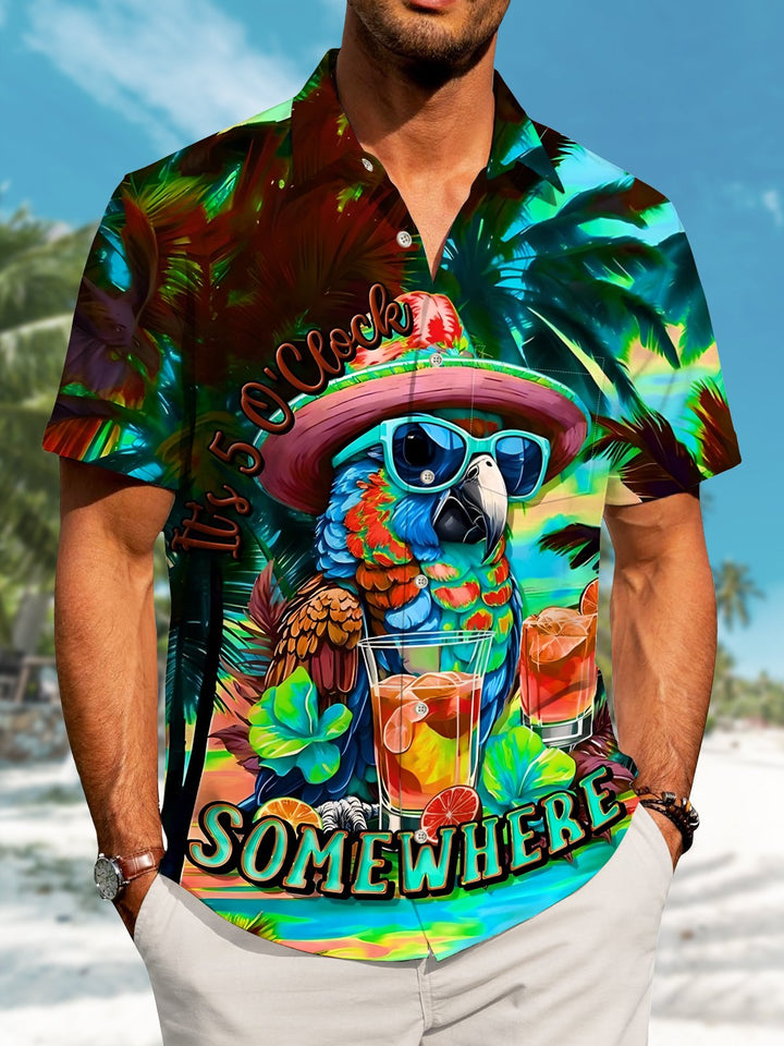 Alohadaddy Hawaiian Parrot Vacation Print Art Button Cardigan Pockets Large Size Long Short Sleeve Shirt