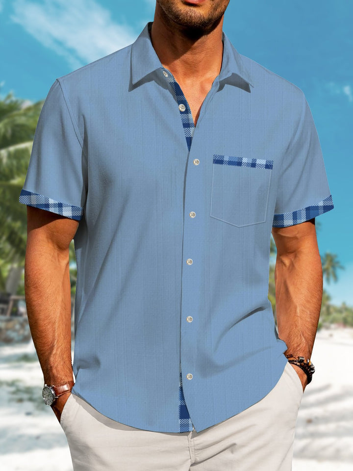 Alohadaddy Casual Basics Plaid Contrast Color Print Art Cardigan Button Pocket Stretch Long Oversized Short Sleeve Shirt