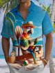 Alohadaddy Casual Collection Hawaii Vacation Parrot Guitar Print Art Button Cardigan Pocket Fresh Stretch Polyester Short Sleeve Shirt