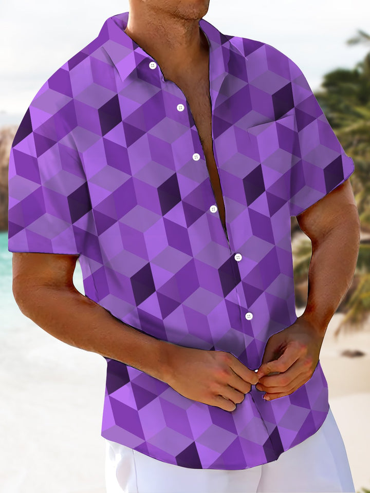 Alohadaddy® Geometric Cube Print Art Chest Pocket Elastic Large Size Men&