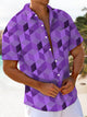 Alohadaddy® Geometric Cube Print Art Chest Pocket Elastic Large Size Men's Hawaiian Short Sleeve Shirt
