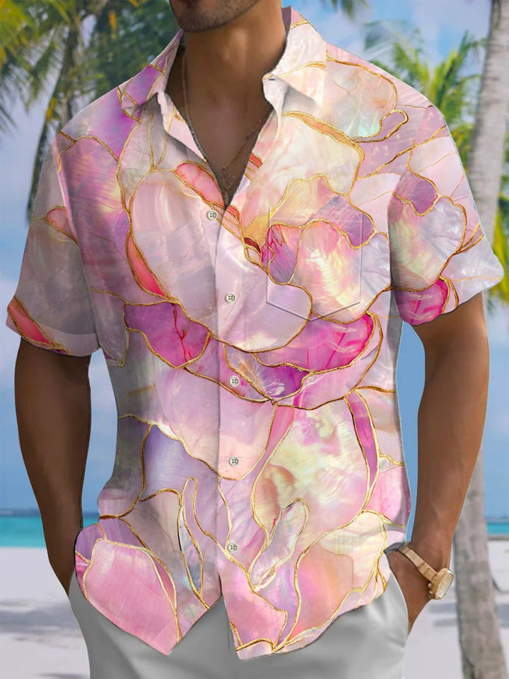 Alohadaddy® Hawaiian Flowers Art Print Chest Pocket Mens Short Sleeve Shirt Big &amp; Tall