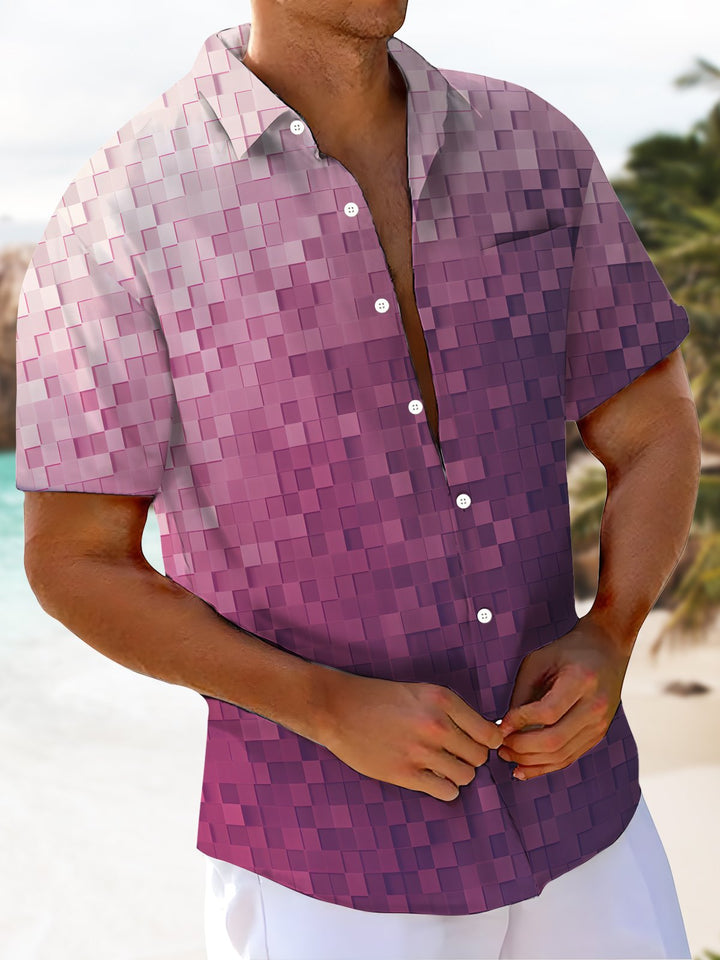 Alohadaddy® Casual Gradient Geometric Art Print Chest Pocket Men&