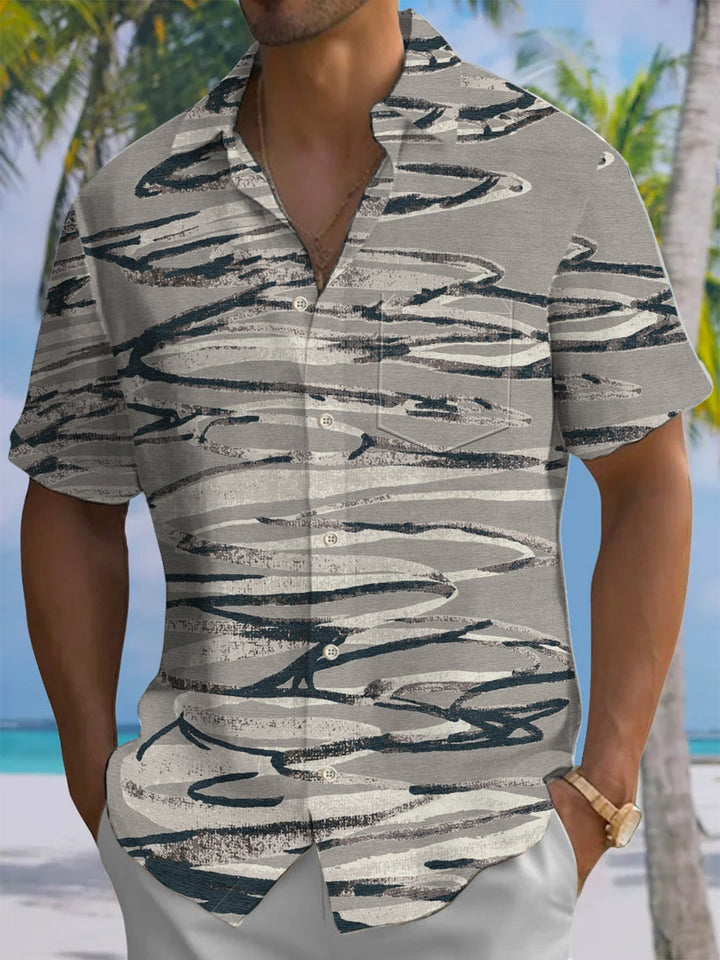 Alohadaddy® Vintage Stripe Art Print Chest Pocket Men&
