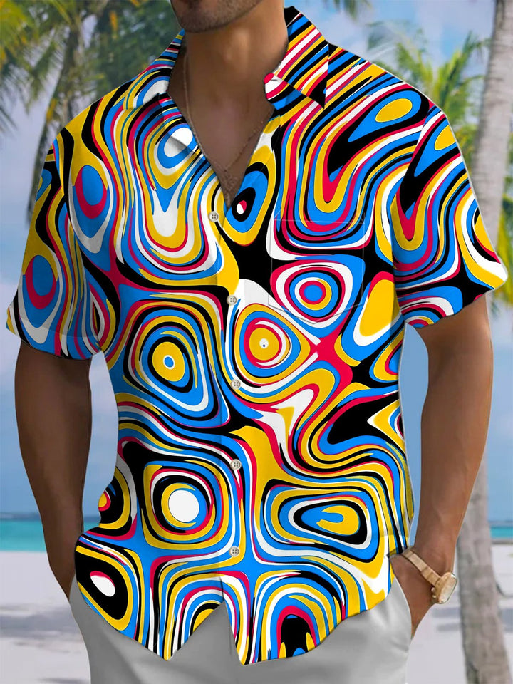 Alohadaddy® Hawaiian Abstract Geometric Art Print Chest Pocket Men&