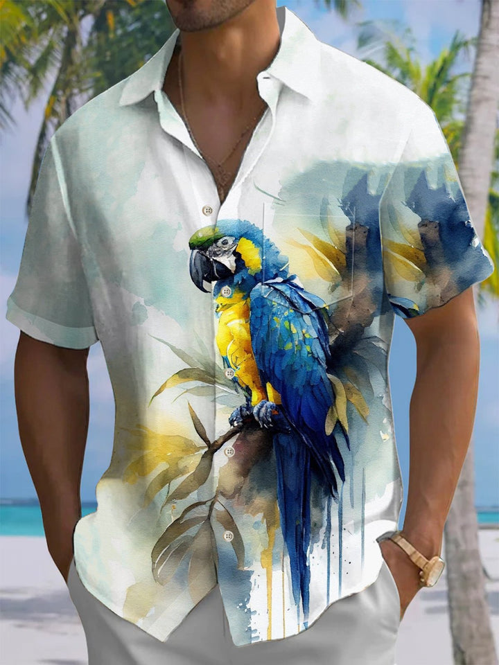 Alohadaddy® Hawaiian Parrot Art Print Chest Pocket Men&