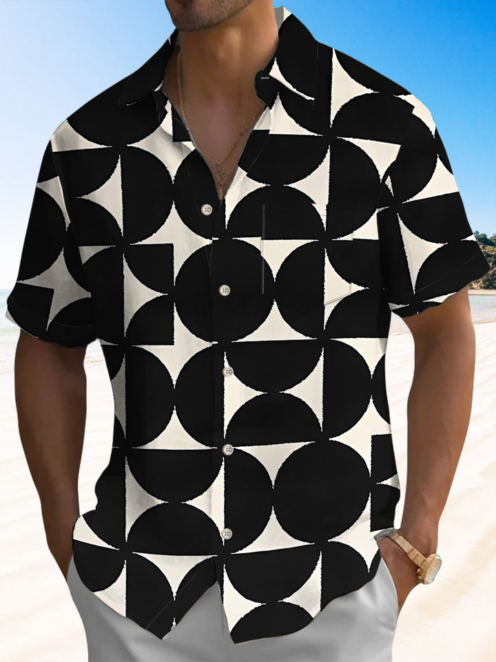 Alohadaddy® Vintage Geometric Art Print Chest Pocket Men&