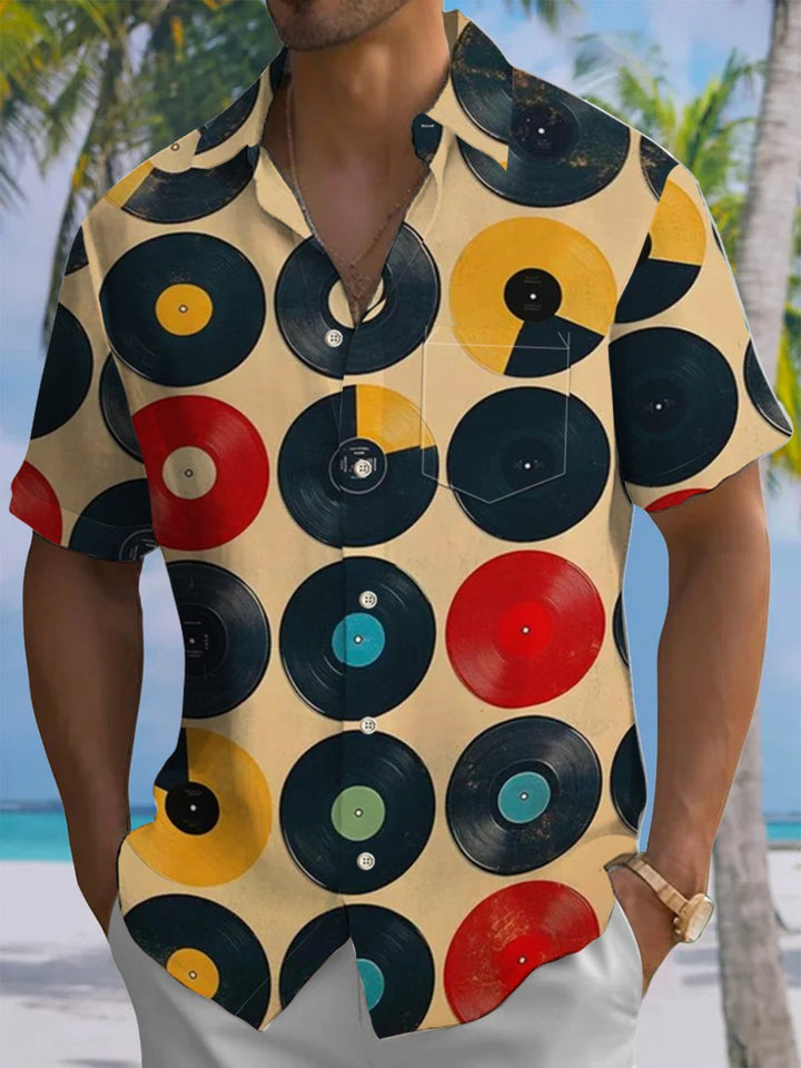 Alohadaddy® Retro Record Geometric Art Print Chest Pocket Men&