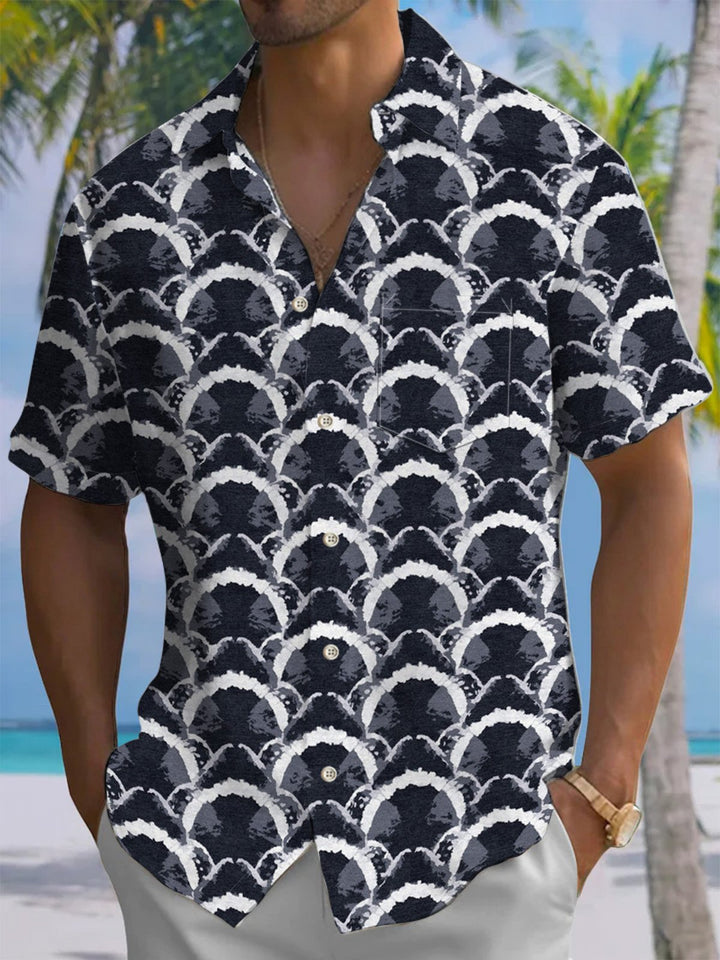 Alohadaddy® Casual Geometric Art Print Chest Pocket Men&
