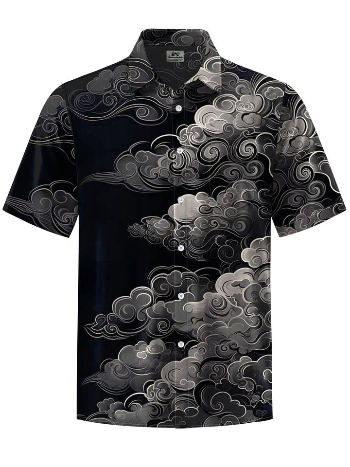 Alohadaddy® Casual Moire Ukiyo-e Print Art Chest Pocket Men&