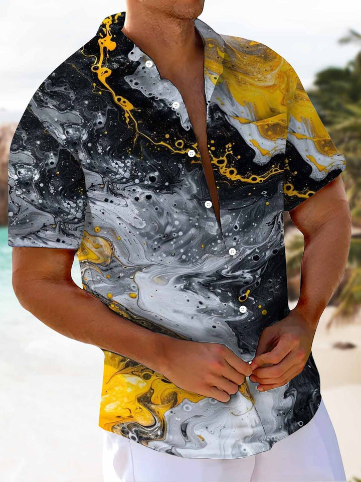 Alohadaddy® Casual Abstract Texture Art Print Chest Pocket Men&