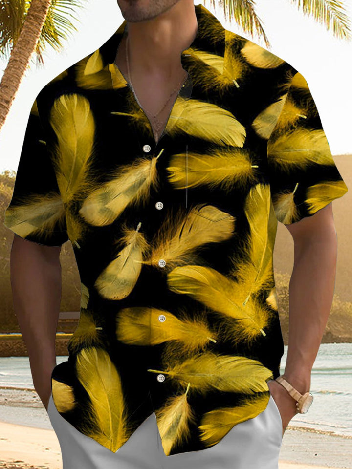 Alohadaddy® Casual Feather Art Print Chest Pocket Stretch Men&