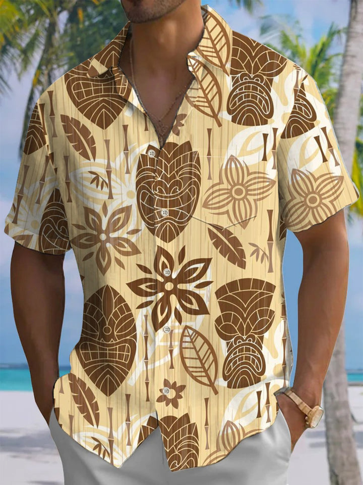 Alohadaddy® Casual Tiki Art Print Pocket Stretch Men&