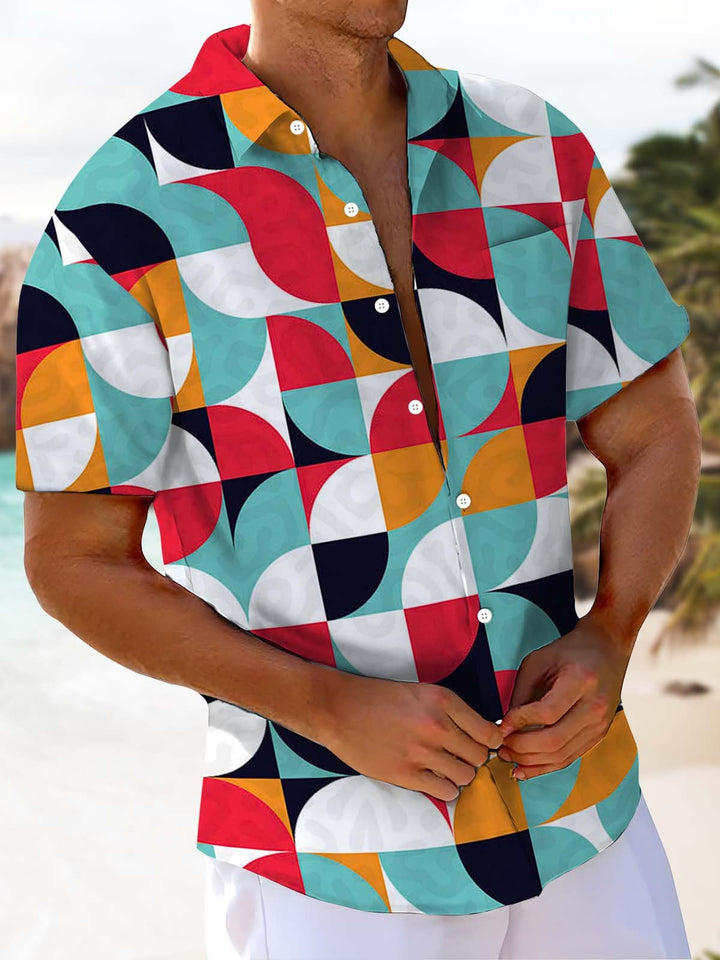 Alohadaddy® Vintage Geometric Art Print Chest Pocket Men&