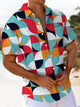 Alohadaddy® Vintage Geometric Art Print Chest Pocket Men's Stretch Short Sleeve Shirt Big & Tall