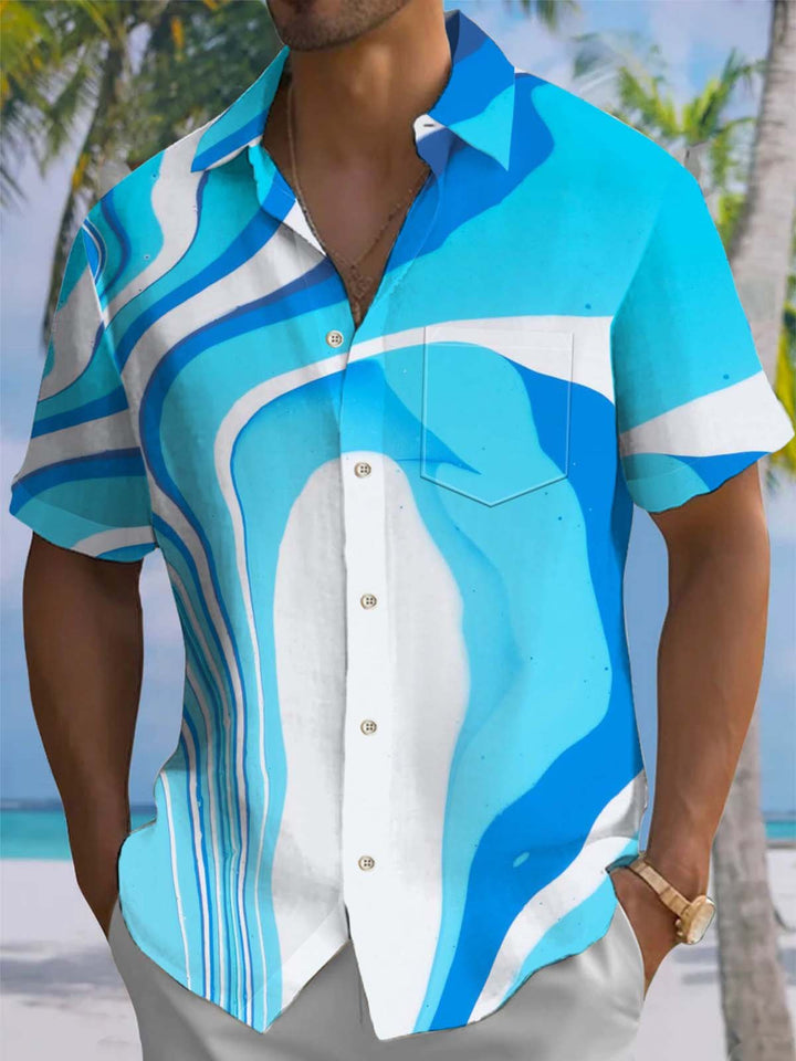 Alohadaddy® Casual Abstract Art Print Chest Pocket Stretch Men&