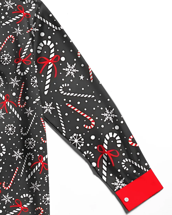 Alohadaddy® Christmas Candy Cane Print Pocket Elastic Button Men&