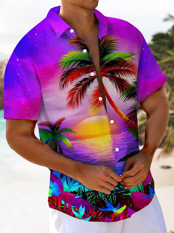 Alohadaddy® Hawaii Palm Tree Art Print Chest Pocket Moisture Wicking Men&