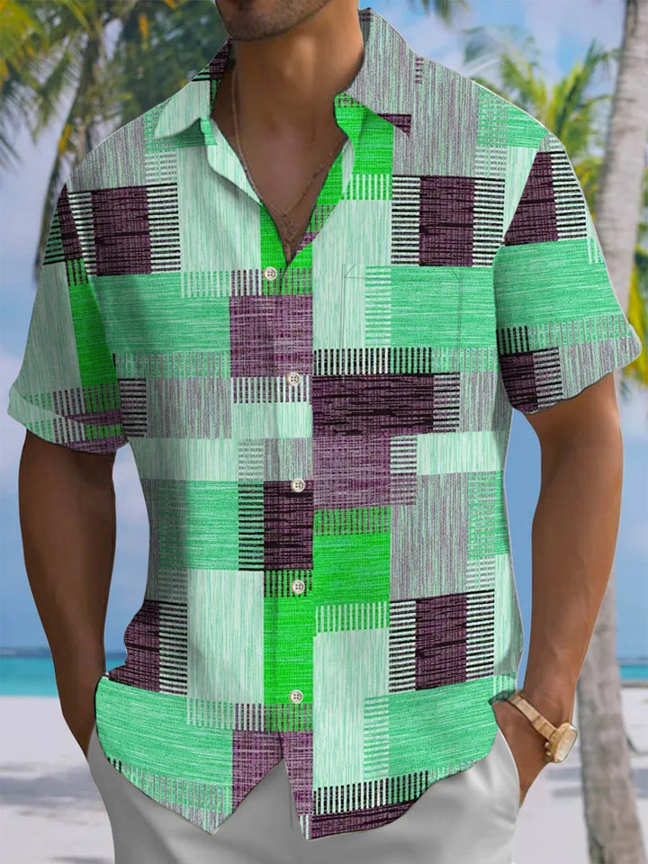 Alohadaddy® Casual Geometric Art Print Chest Pocket Men&