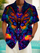 Alohadaddy® Vintage Abstract Butterfly Art Print Chest Pocket Mens Short Sleeve Shirt Big & Tall