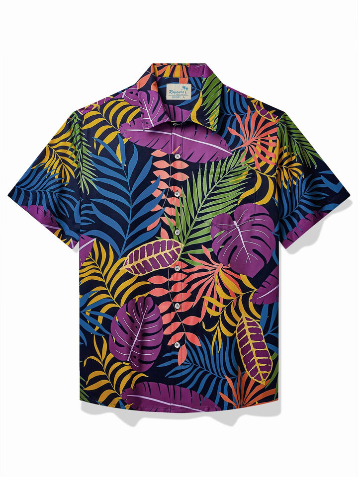 Camisa de manga corta con bolsillo abotonado y estampado de hojas de plantas hawaianas para hombre de Alohadaddy