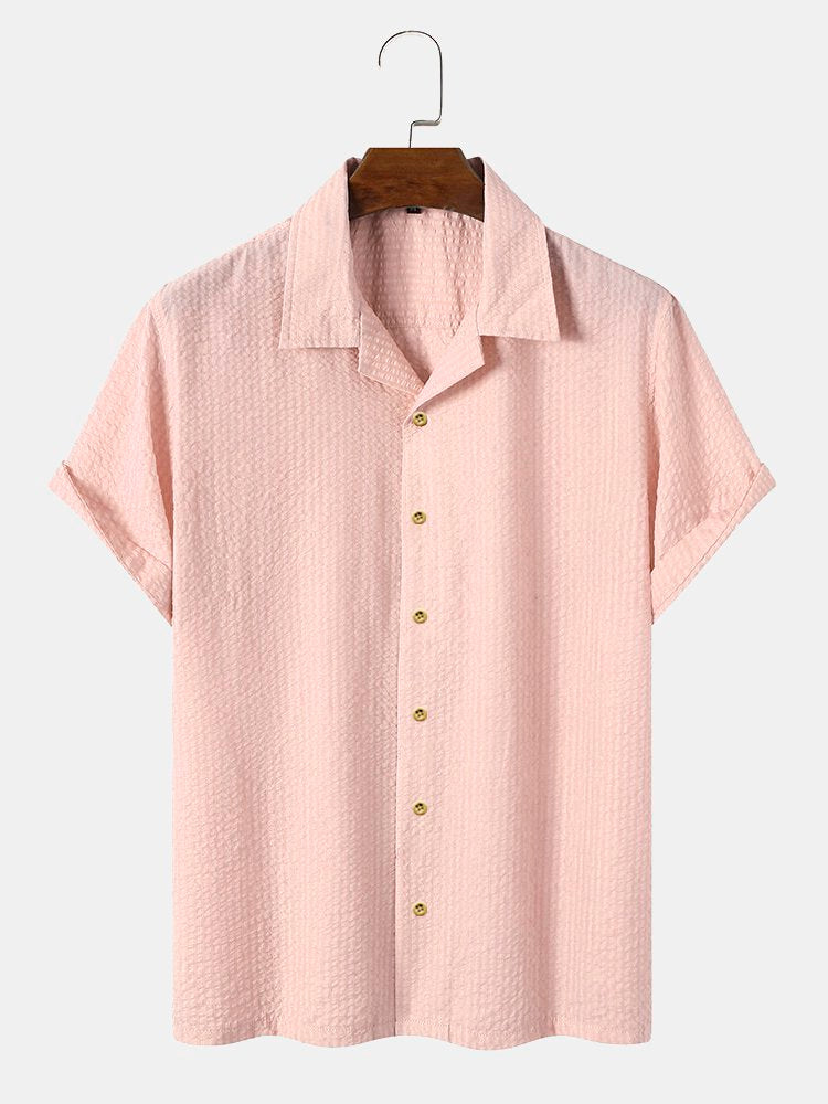 Camisas casuales antiarrugas de seersucker lisas para hombre, blusas básicas multicolor