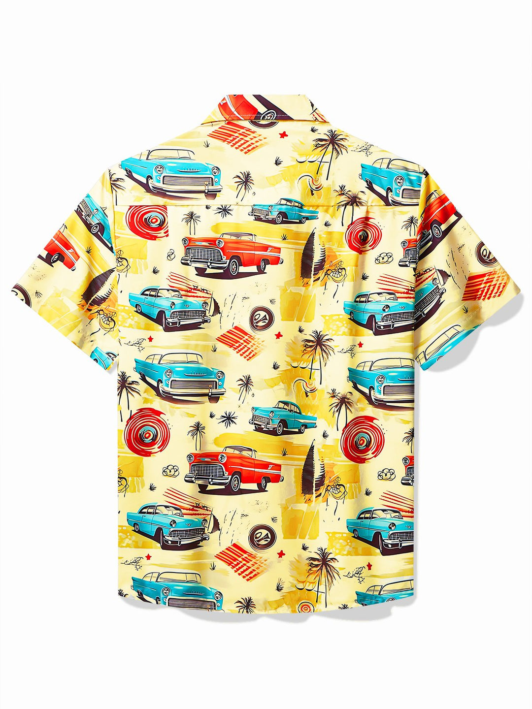 Camisa de manga corta con bolsillo abotonado y estampado de coches retro para hombre de Alohadaddy