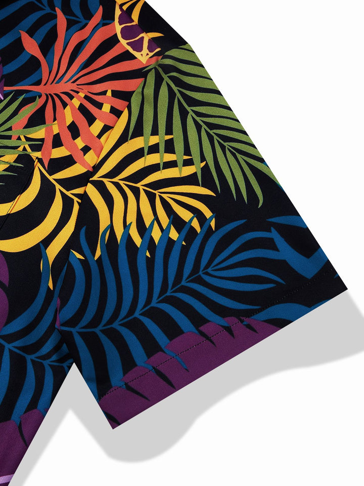 Camisa de manga corta con bolsillo abotonado y estampado de hojas de plantas hawaianas para hombre de Alohadaddy